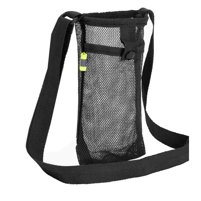 Xsdjasd アウトドアスポーツウォーターカップカバー 携帯電話バッグ キャンプ用品 メッシュカップスリーブポーチ 携帯用可視バッグ、ブラック