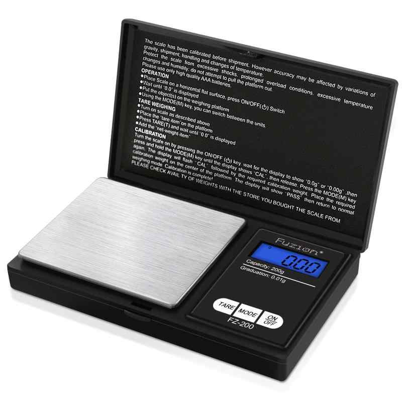 Digital Pocket Scale, 200g/0.01g Mini Scale Gram and Ounce, Portable Travel Food Scale, Jewelry Scale with Back-Lit LCD, Stainless Steel, Tare, Battery Included