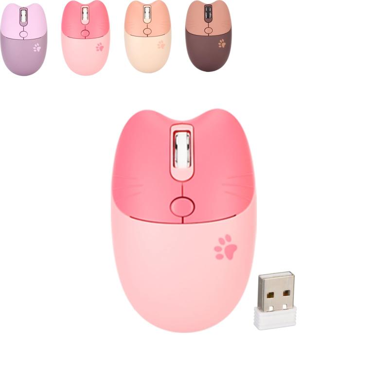 Cat ワイヤレスマウス、2.4G かわいいマウス、かわいいマウス、軽量サウンドレスマウス、ポータブル 3 レベル DPI マウス、USB レシーバー付き、M3 ラップトップコンピュータ用