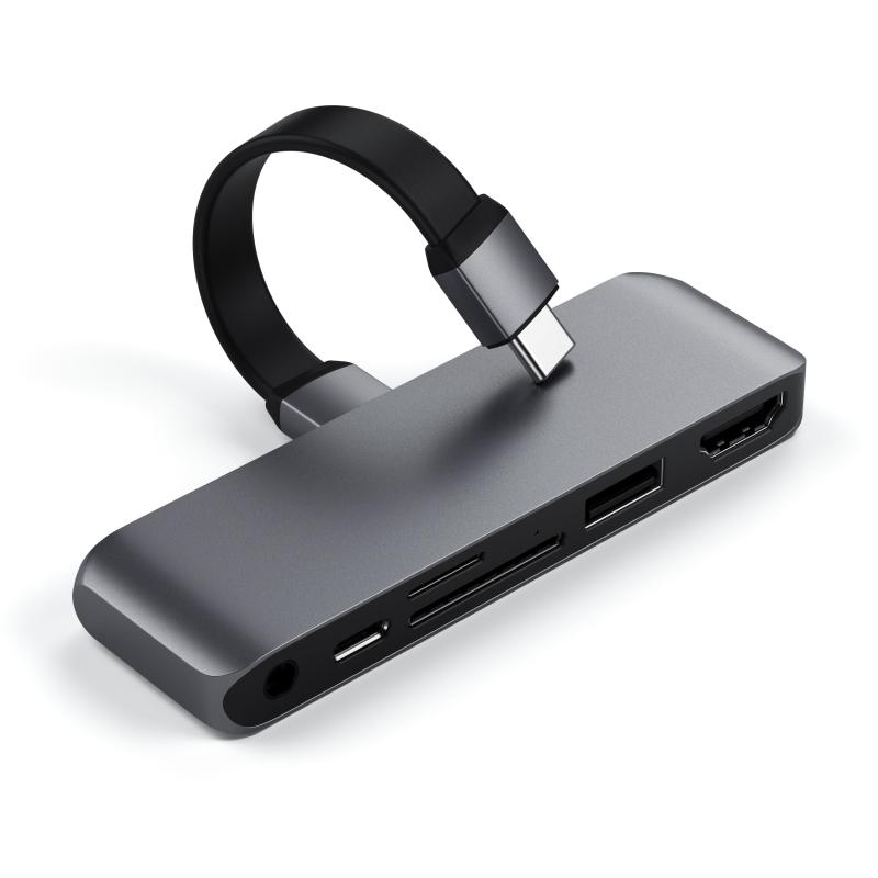 Satechi USB-C モバイル Pro SD ハブ 6-in-1 USB-C PD充電, 4K HDMI 60Hz出力, USB 3.0 5Gbps高速データ転送, SD/MicroSDカードリーダー, 3.5mm イヤホンジャック(iPad Pro Air M1 M2対応)
