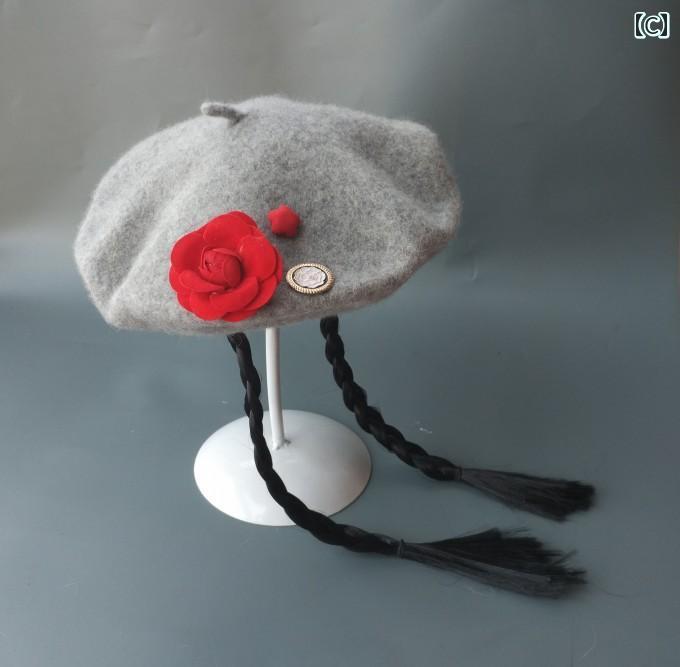 キッズ 子供 女の赤ちゃんの帽子 秋冬 ウール ベレー帽 画家 かつら おしゃれ 可愛い 綺麗 赤 ピンク グレー 3
