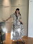 花柄 ドレス 韓国 スクエアネック 巾着 スリム レトロ プリント ロング スカート 水墨 画 柄 2026 夏 プルオーバー