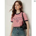 かわいい Tシャツ ピンク 半袖 フロントショルダー 夏 女の子 ゆるくて薄い トップ