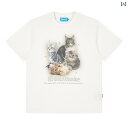 かわいい Tシャツ アメリカン レトロ 子猫 犬 プリント 国 潮 男女 カップル 半袖 ラウンドネック