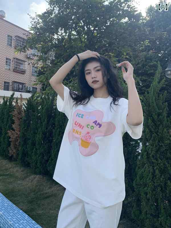 かわいい Tシャツ オレンジの木 風 刺繍 ラウンドネック 半袖 おしゃれ 女性 夏 ゆる 白 ピンク