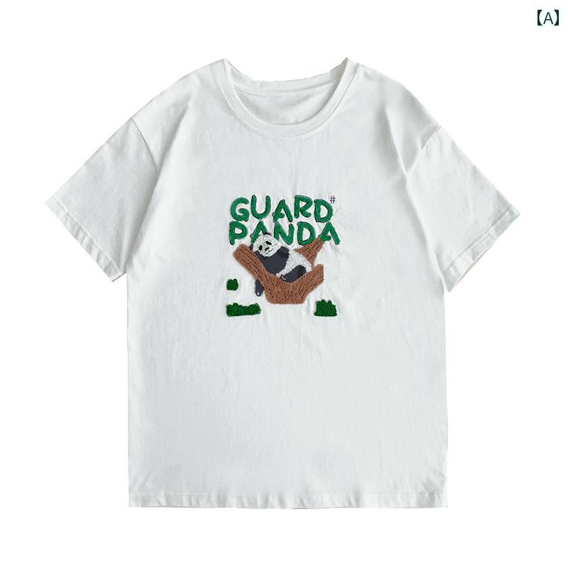 かわいい Tシャツ 忠犬 梨型 自家製 パンダ 団子 ゆるい 半袖 女の子 夏 ラウンドネック コットン100