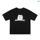 かわいい Tシャツ 猫 半袖 カジュアル スポーツカップル 綿 アメリカン トップ ラウンドネック ルース アニマルプリント 黒 白 パープル