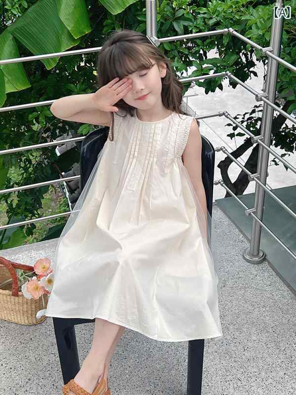 子供用 プリンセスドレス 女の子 かわいい ファッション 大きなサイズ 洋風 メッシュ サスペンダー 夏 ホワイト