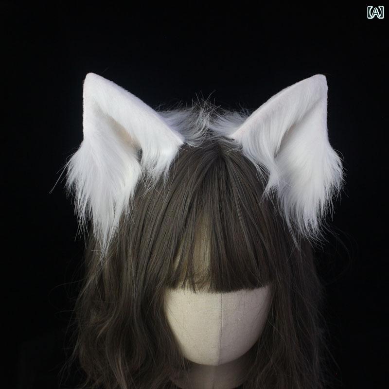 猫耳カチューシャ 獣 かわいい コスプレ キツネ ヘアクリップ ヘッドバンド おしゃれ ファッション ホワイト ブラック ピンク