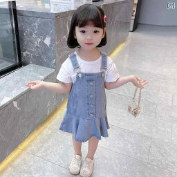 かわいい おしゃれ キッズ 子供 女の子 夏 韓国 半袖 デニムオーバーオール スカート 服 薄手 幼児 可愛い