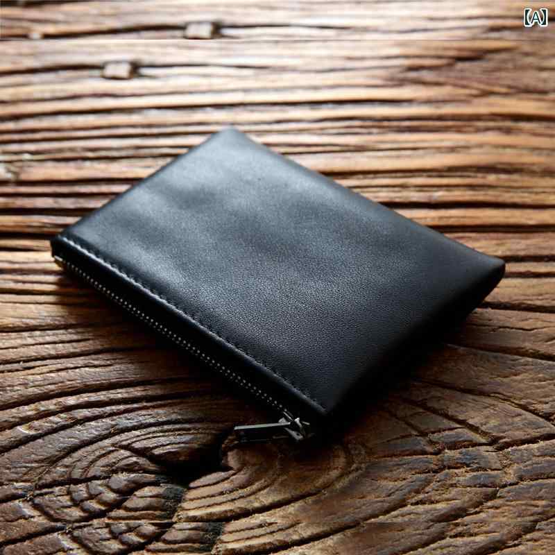 小銭入れ レディース ミニ 財布 コインケース 第一層 牛革 メンズ レディース 極薄 レザー ジッパー バッグ キー カード 黒