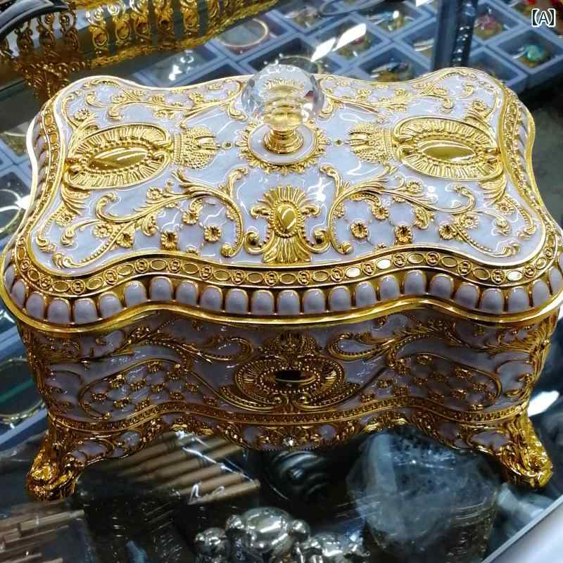 ジュエリー 収納ボックス 実用的 高さ 精巧さ ロシア 大型 錫 合金 レトロ 宮殿 レディース ドレッシング テーブル ゴールド レッド パープル