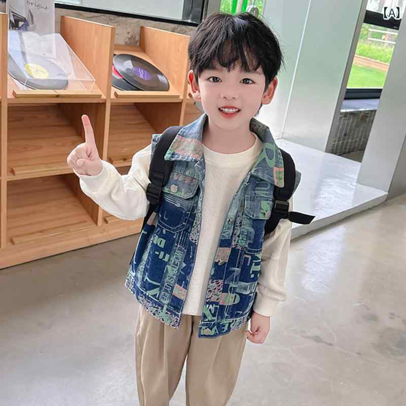 デニム ベスト キッズ 男の子 子供服 ノースリーブ ジャケット Gジャン アウター カジュアル チョッキ ソフト 新 ファッション おしゃれ 可愛い