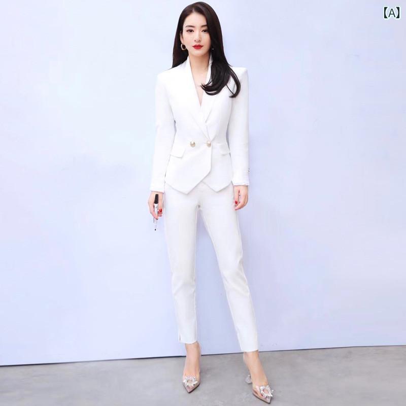 ウェア スーツ ジャケット 女性 大学生 プロ フォーマル 面接 ツーピース ビジネス CEO フロント作業服 レディース 受付 通勤 春 ホワイト ブラック