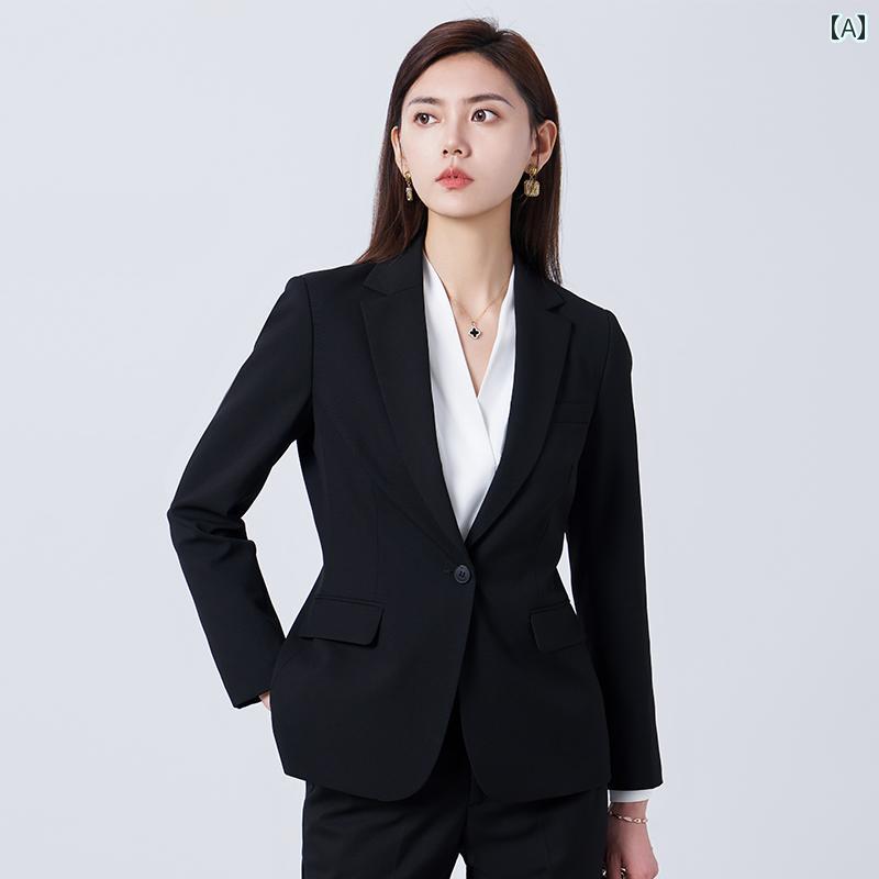 ウェア スーツ ジャケット 女性 大学生 プロ フォーマル 面接 ツーピース ビジネス CEO フロント作業服 レディース 受付 通勤 春 黒