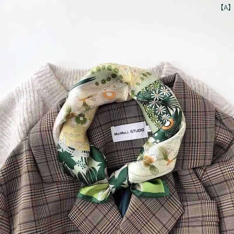 女性 スカーフ 夏 タッチ 100 マルベリー シルク 緑の小さな正方形 韓国 綺麗 おしゃれ 可愛い ジャングルフラワー 植物と花