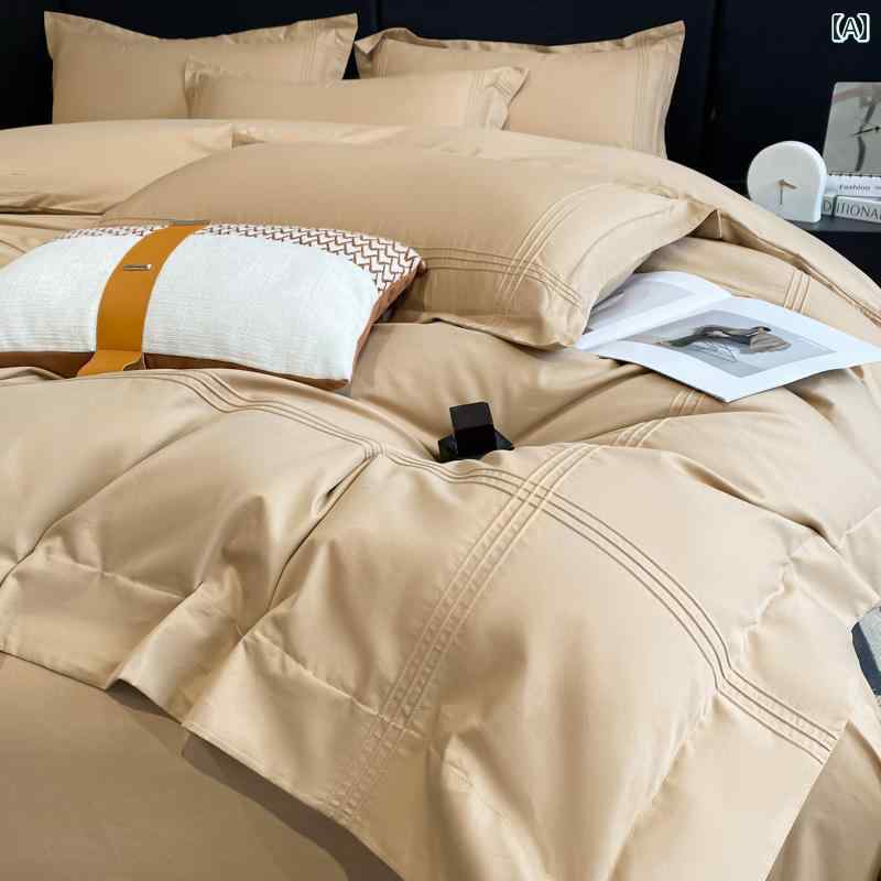 ベッドシーツ ヨーロピアン 北欧 ライト 綿 4点セット サテン シンプル キルトカバー 寝具 綺麗 おしゃれ 可愛い
