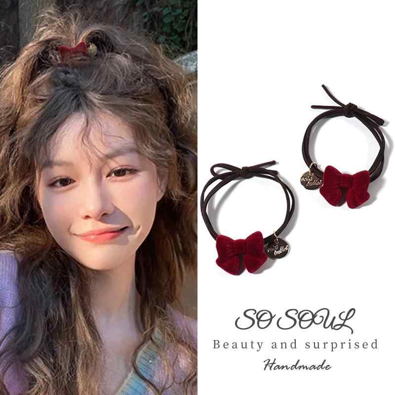 赤髪 ロープ リボン 頭 飾り 韓国 シンプル ヘア リング ゴム バンド 女性 ポニーテール ヘッド