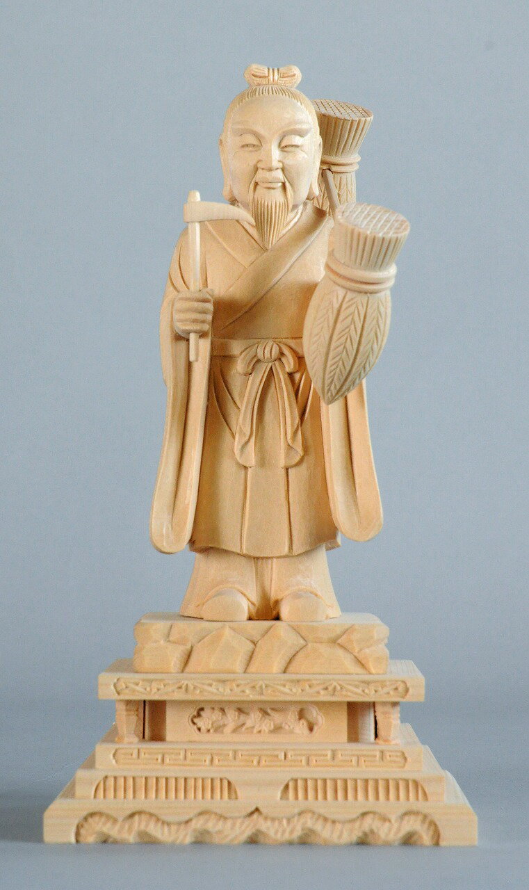 稲荷立像 桧材 木地仕上げ総高6寸 （18cm）