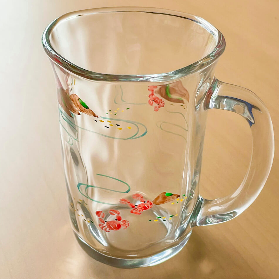 清水焼 京の色絵ガラス 細長マグカップ 蟹　京都 和小物 和雑貨 麦茶グラス ジョッキ おもてなし 風流 ..