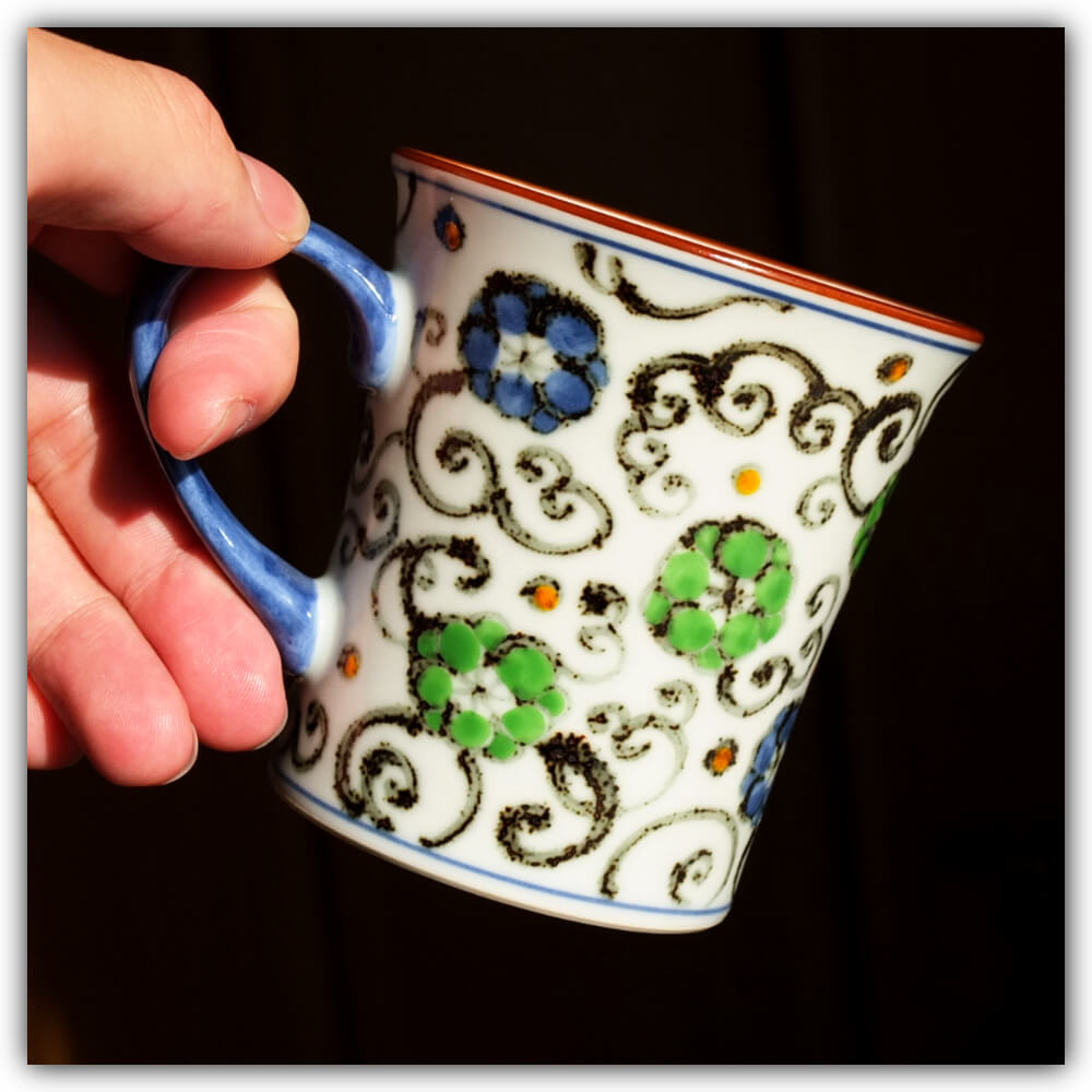 京焼 清水焼 マグカップ 鉄画 青 竹内陶遊 陶遊窯 単品 ミルクマグ コップ コーヒーカップ ティーカップ 化粧箱入 手づくり 和食器 焼き物 磁器 お水・お茶・紅茶・ミルクに ギフト プレゼント お祝い 京都 日本製 老舗 磁器 お花 おしゃれ 250ml