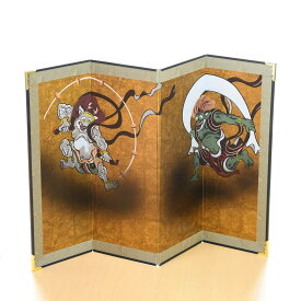 風神雷神図屏風 西陣金襴地 四曲一双 布　シルク印刷 正月 ギフト 贈り物 プレゼント デザイン おしゃれ アート 美術 小さい ミニチュア 装飾 和柄のサムネイル
