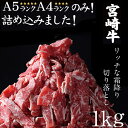 【送料無料】宮崎牛切り落とし1kg旨味も格別なとろけるリッチな訳アリ霜降り切り落とし使いやすい200g×5パックの合計1kgでお届けとなります宮崎県産牛肉