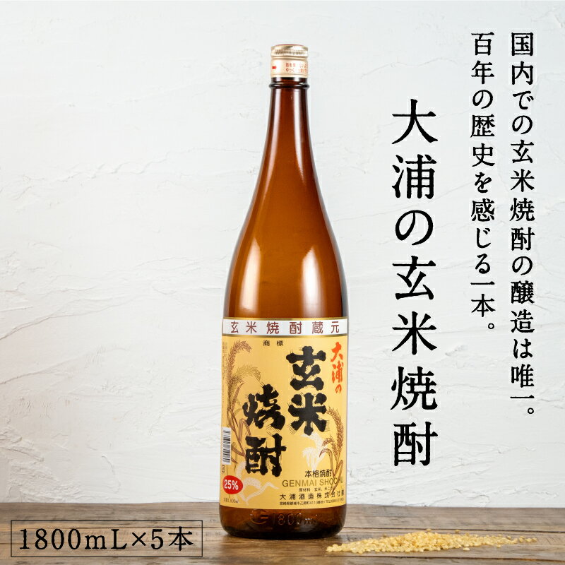 都城市希少酒 本格玄米焼酎 大浦の玄米焼酎（甕壺仕込み） 1800mL 5本セット 25度 国内唯一の玄米焼酎の醸造 長期熟成 ロック 水割り お湯割り お酒 贈り物 ギフト プレゼント 敬老の日 芳醇な味わい 大浦酒造