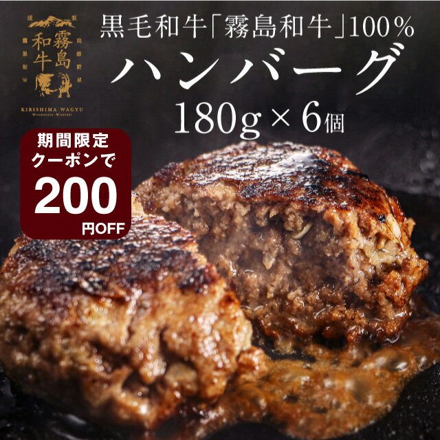 ハンバーグ 国産 牛肉 黒毛和牛 霧島和牛100%ハンバーグ 6個セット180g×6個 1kg以上 冷凍 粗びきミンチ ハンバーグ ギフト 贅沢 お惣菜 お取り寄せ 都城 宮崎県産