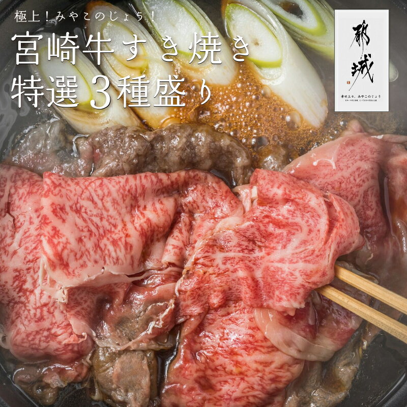 肉セット すき焼き しゃぶしゃぶ用 牛肉 宮崎牛 すき焼きセット 3種盛り 1kg （3～4人前） ロース300g×モモスライス300g×バラスライス400g メガ盛り 送料無料 4等級以上 A5ランク A4ランク 黒毛和牛 牛肉 お中元 クール便