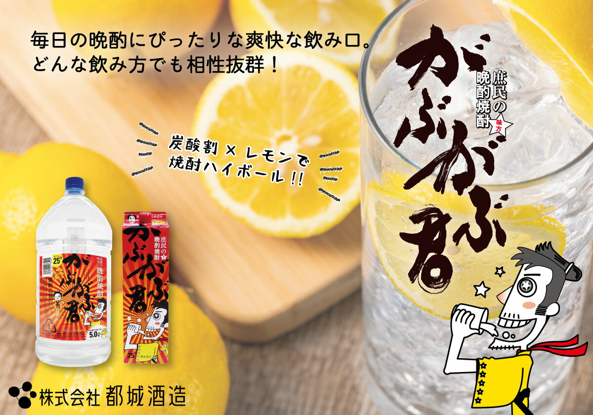 【送料無料】【まとめ買い】乙類焼酎 「がぶがぶ君」25° 5000ml/大容量PET1ケース4本入都城酒造