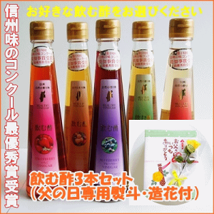 まだ間に合う「父の日選べるギフト」 信州産こだわり飲む酢 3本セット(5倍希釈) 【楽ギフ_包装】【送料無料(一部地域除く)】
