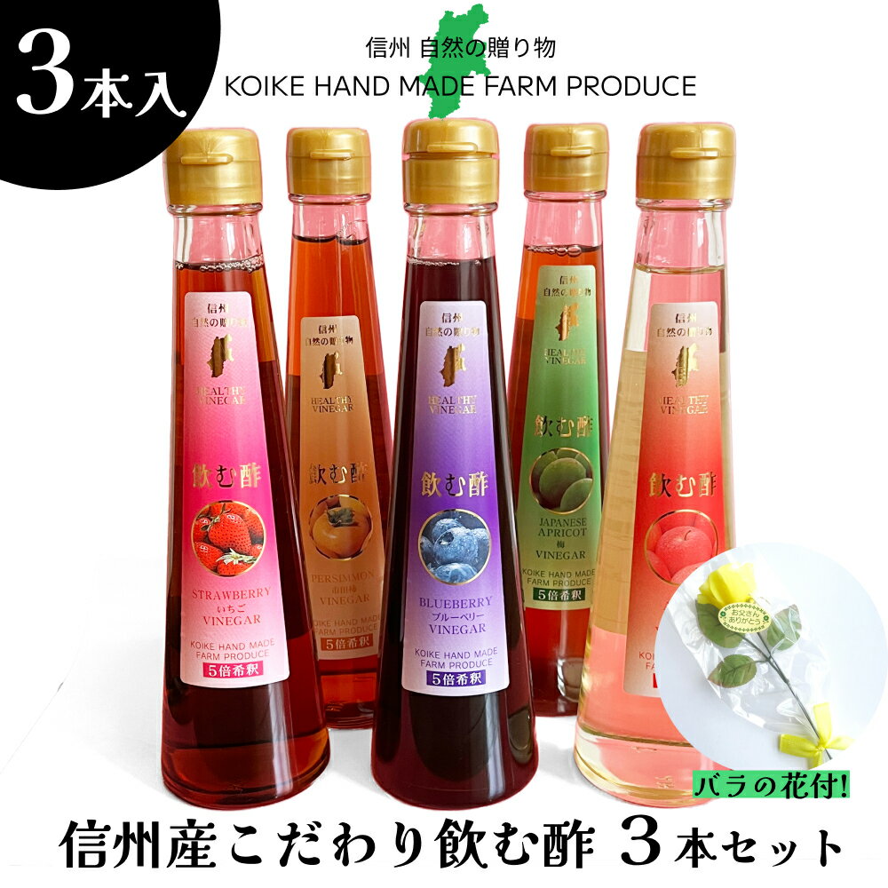 父の日選べるギフト 信州産こだわり飲む酢 3本セット造花専用熨斗付 5倍希釈 【楽ギフ_包装】【送料無料 一部地域除く 】