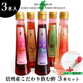 母の日　選べるギフト 信州産こだわり飲む酢 3本セット造花専用熨斗付(5倍希釈） 【楽ギフ_包装】【送料無料（一部地域除く）】