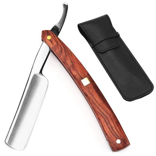 Friendship剃刀メンズ一枚刃カミソリ西洋剃刀本格深剃り髭剃り顔剃り眉毛ボディ用折りたたみ式理髪床屋カミソリレザーカバー付き(A-本色)