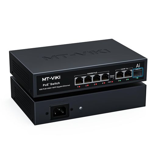 MT-VIKI 4ポート ギガビット PoE+ スイッチングハブ 2アップリンク 1 SFPスロット 65W