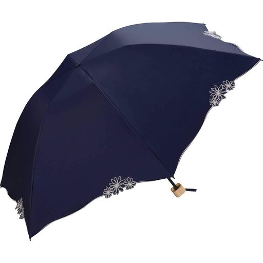 Wpc.日傘折りたたみ傘遮光ドームリムフラワーミニネイビー《遮光率100%・UVカット率100%・UPF50+・晴雨兼用》55cmレディース花柄刺繍大人可愛い通勤おしゃれ可愛い女性801-12113-102