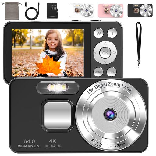 QZTデジタルカメラ4Kデジカメ6400万画素OTG対応スマホ連動タイムプラス録画機能2.8インチ大画面オート..