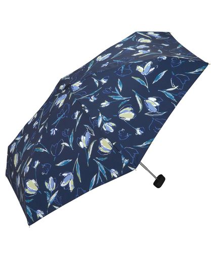 【2025】Wpc.折りたたみ傘フローティングチューリップミニネイビー雨傘晴雨兼用通勤通学旅行オシャレ可愛い女性レディース花柄クリアxゴールドハンドル6703-175-002