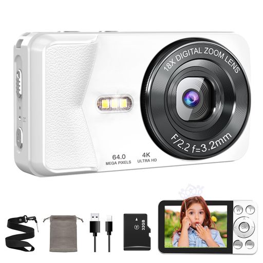 QZTCAMERAデジカメ4Kデジタルカメラ6400万画素Type-Cケーブルでスマホ連動タイムプラス録画機能2.8イン..