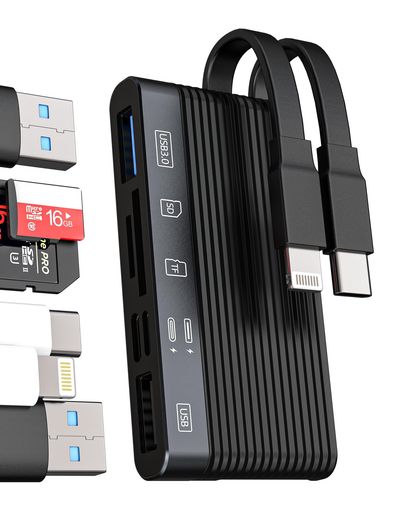 USB-CLightningSDカードリーダー(6-in-1)充電ケーブルアダプター対応iPhone161514用USB3.0/2.0デュアルポートMicroSDTFフラッシュメモリ転送対応SamsungMacBook