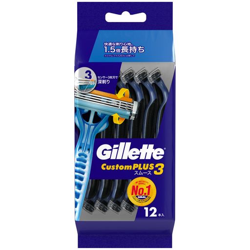 Gilletteジレットカスタムプラス3スムース使い捨てカミソリ12本深剃りセンサー3枚刃髭剃りカミソリ男性..