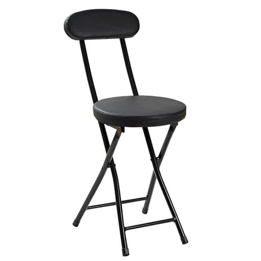 VECELO折りたたみチェアパイプ椅子折り畳み背もたれスリム軽量持ち運び完成品組立不要座面高46.5cm耐荷重100kgPUレザーブラック