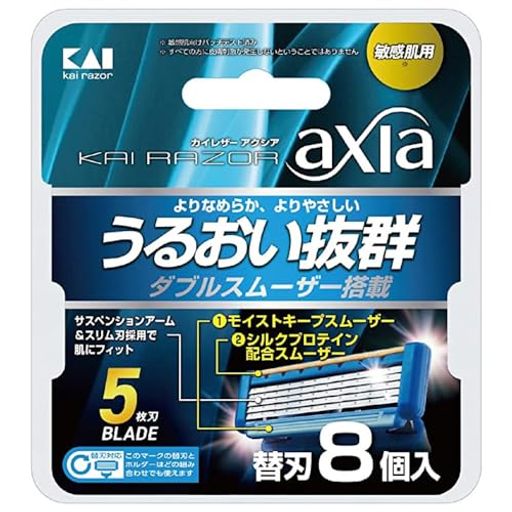貝印axiaカミソリ替刃8個メンズ剃刀ひげそりT字5枚刃カイレザーkairazor