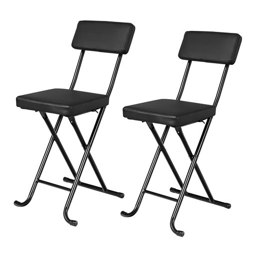 VECELO折りたたみチェアファブリックパイプ椅子[2脚セット]四角方形折り畳み背もたれ軽量持ち運び完成品組立不要座面高48cm耐荷重100kgブラック