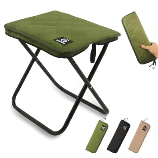 Lynvora折りたたみ椅子ミリタリーグリーン2025年持ち運びスツール-座面+41%拡大(35.5x26.5cm)耐荷重120..