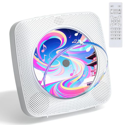 【Bluetooth受信/送信両対応のCDプレーヤー:】ご注意:このCDプレーヤーは電池内蔵はなく、電源に繋いでいないと使用できません。Bluetooth受信と送信両方の機能を搭載して、Bluetooth受信モードで、スマホ、タプレット、MP3などの設備と接続でき、これら設備の音楽を楽しめあす。また、Bluetooth送信モードで、ワイヤレスイヤホン、スピーカーなども接続が可能で、より自由により多い音楽を楽しめます。 【1台多役のCDプレイヤー:】電源を入れて、CDプレーヤー本体の電源ボタンをオンにすると、CDプレーヤーを起動します。CDディスクの再生だけでなく、FM/USBモードもサポートして、1台多役で、分かりやすくて大変便利です。一台でお客様の日常的なニーズを満足させできます。また、記憶再生機能がありますので、CDを再び再生すると、前回の停止位置から再生が始まります。 【卓上&amp;壁掛け式と防塵カバー付き:】壁掛け式なので、付属するねじくぎおよびウォールマウントプレートで、お部屋のどこにでも簡単に設置できます。さらに、スタンドが外に最大限に外して、卓上に置いての使用も可能です。