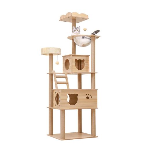 Rakuten - PETTIFULキャットタワー木製大型据え置きおしゃれ大型猫スリム多頭飼い見晴台付き遊び場成猫高さ185cm安定性猫タワー省スペース空間節約壁際ぴったり成猫中型爪研ぎキャットタワーキャ…