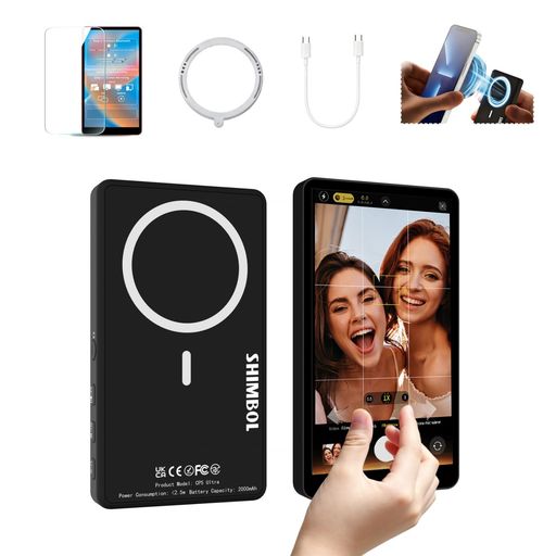 Rakuten - ShimbolCP5Ultraブラック、ワイヤレス電話Vlogセルフィーモニタースクリーン、5インチFHDタッチスクリーン、ワイヤレスコントロールフォン対応、MagSafeスナップオン、50m範囲