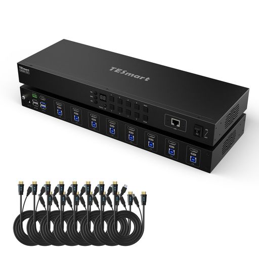 Rakuten - TESmartUSB3.0HDMIKVMスイッチ8入力1出力4K@60HzKVM切替器8ポートパソコン8台モニター1台切り替えEDIDエミュレーターホットキー切替RS232、LANポート自動スキャン、自動検出機能